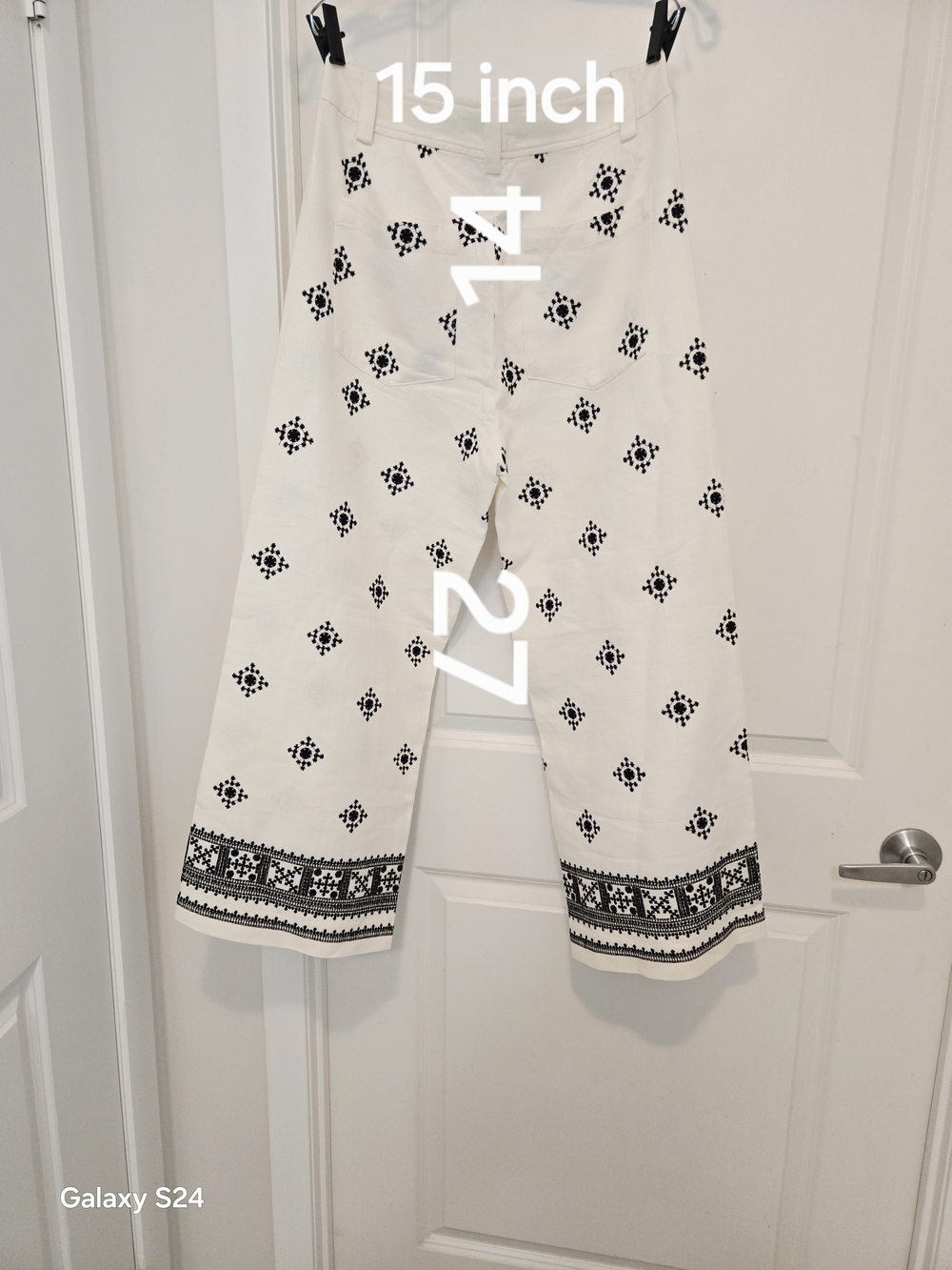 Zara Cream Wide-Leg Pants with Black Embroidery NEW US S/26 Patriotic